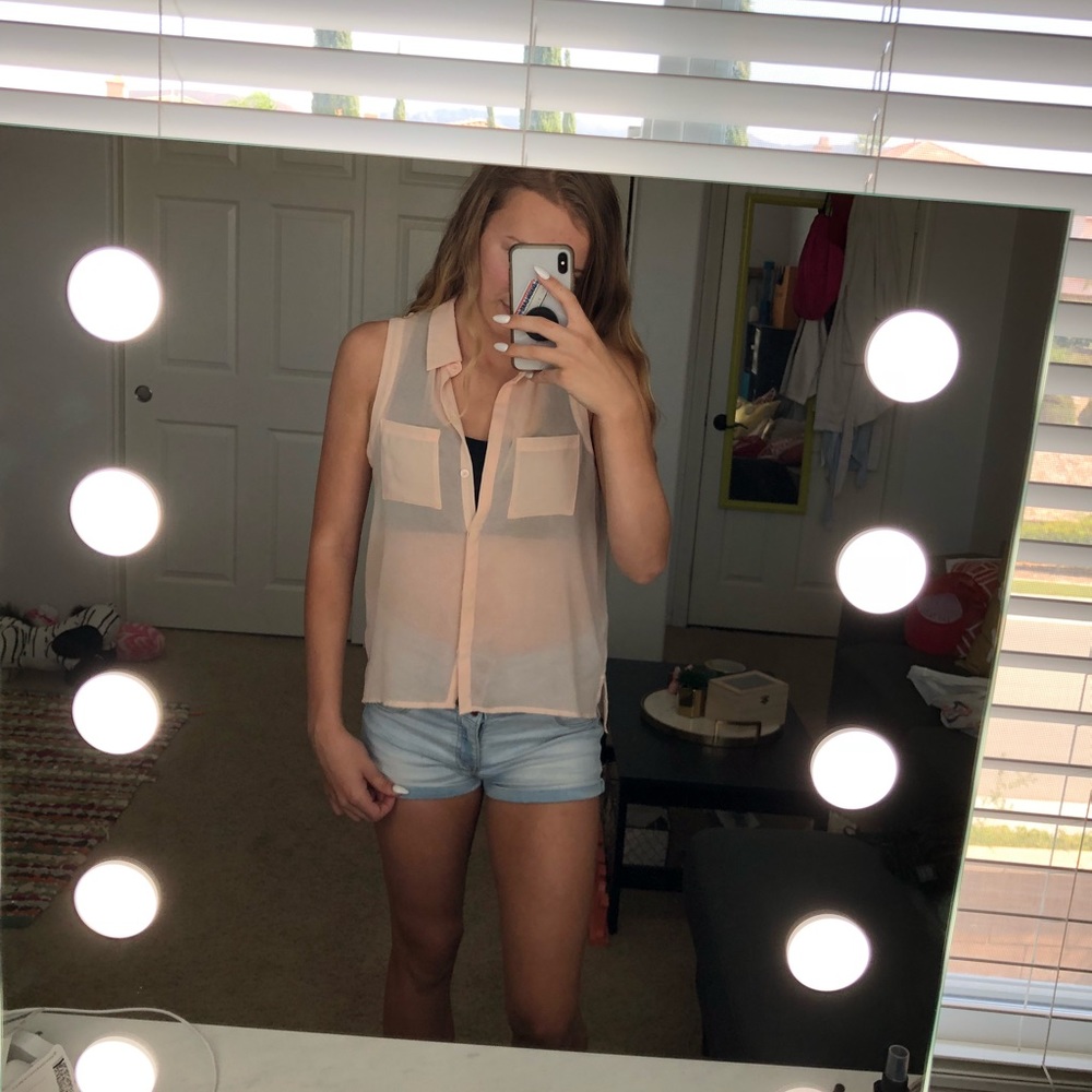 Sheer Light Pink Sleeveless Blouse